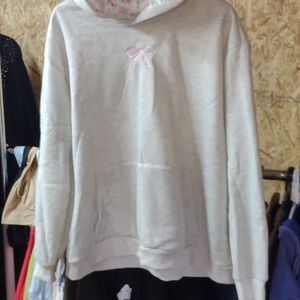 Light Gray Hoodie with Pink Bow Detail